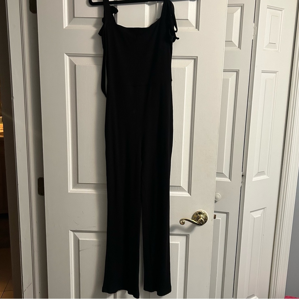 Reformation jeans black ribbed cotton jumpsuit